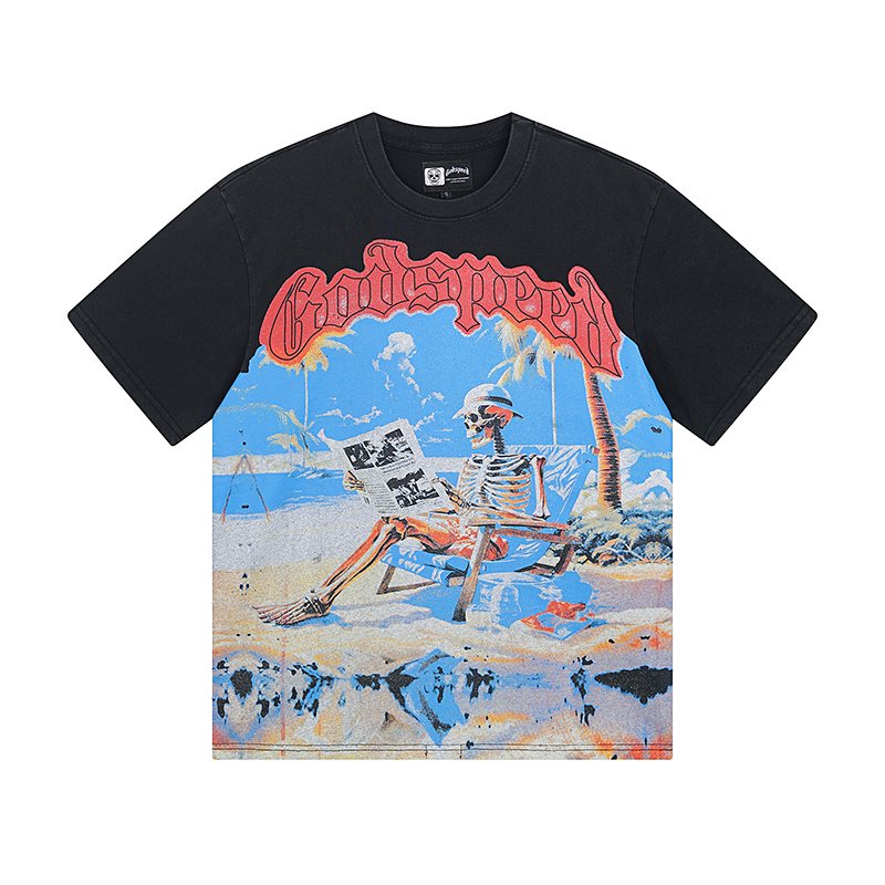 Godspeed Beach Skeleton Graphic T-Shirt — hero