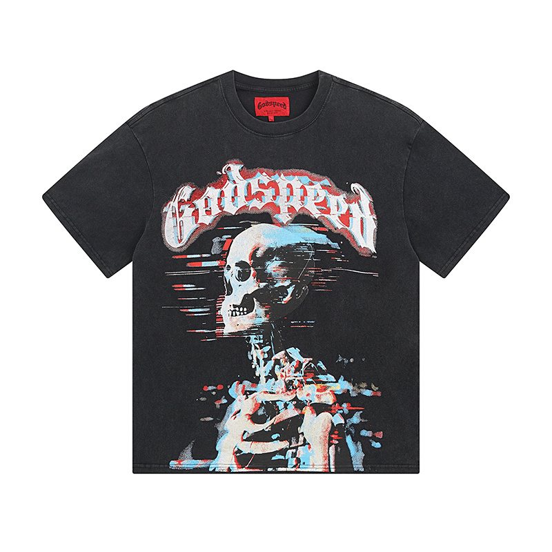 Godspeed Washed Black Skull Graphic T-Shirt — hero