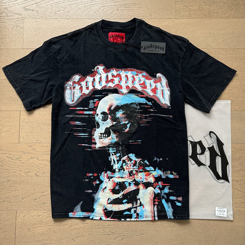 Godspeed Washed Black Skull Graphic T-Shirt — context
