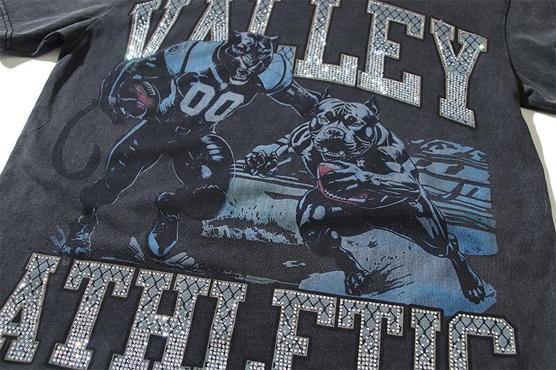 VALE USA Athletic Rhinestone Graphic T-Shirt — detail