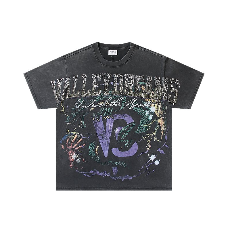 VALE USA Rhinestone Graphic Washed Black T-Shirt — hero