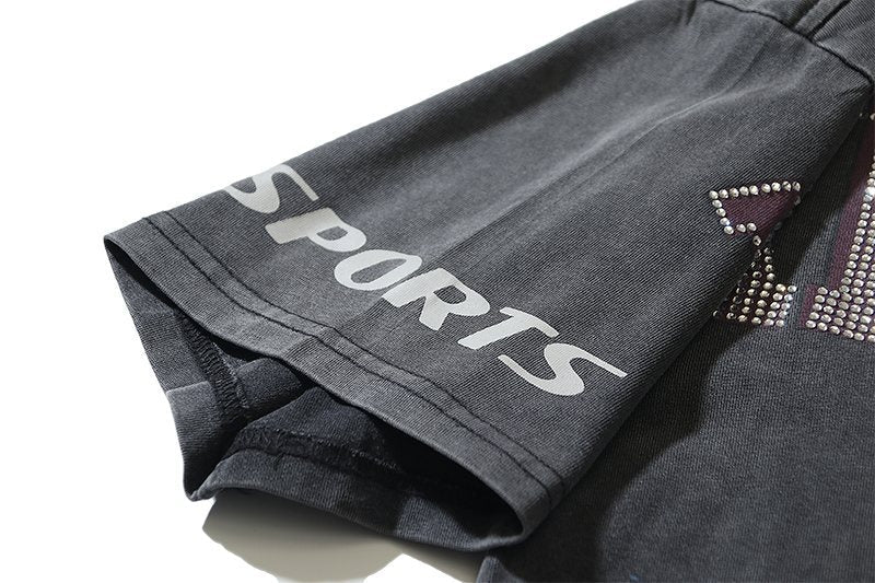 VALE USA Rhinestone Football Graphic Washed T-Shirt — detail