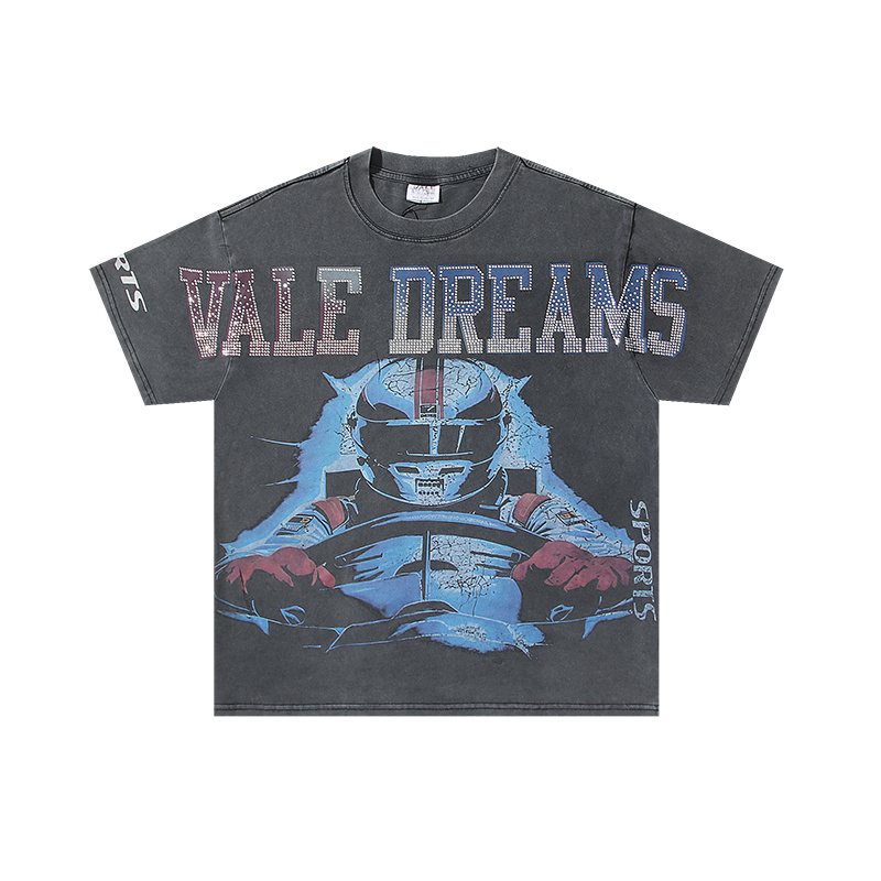 VALE USA Rhinestone Football Graphic Washed T-Shirt — hero