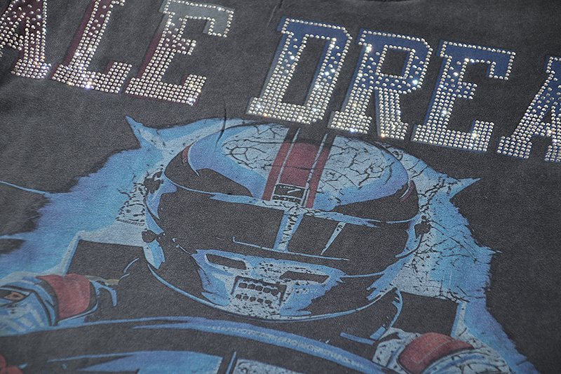 VALE USA Rhinestone Football Graphic Washed T-Shirt — detail