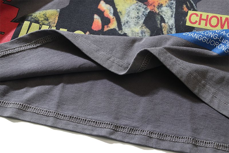 VALE USA Washed Gray Rhinestone Graphic T-Shirt — detail