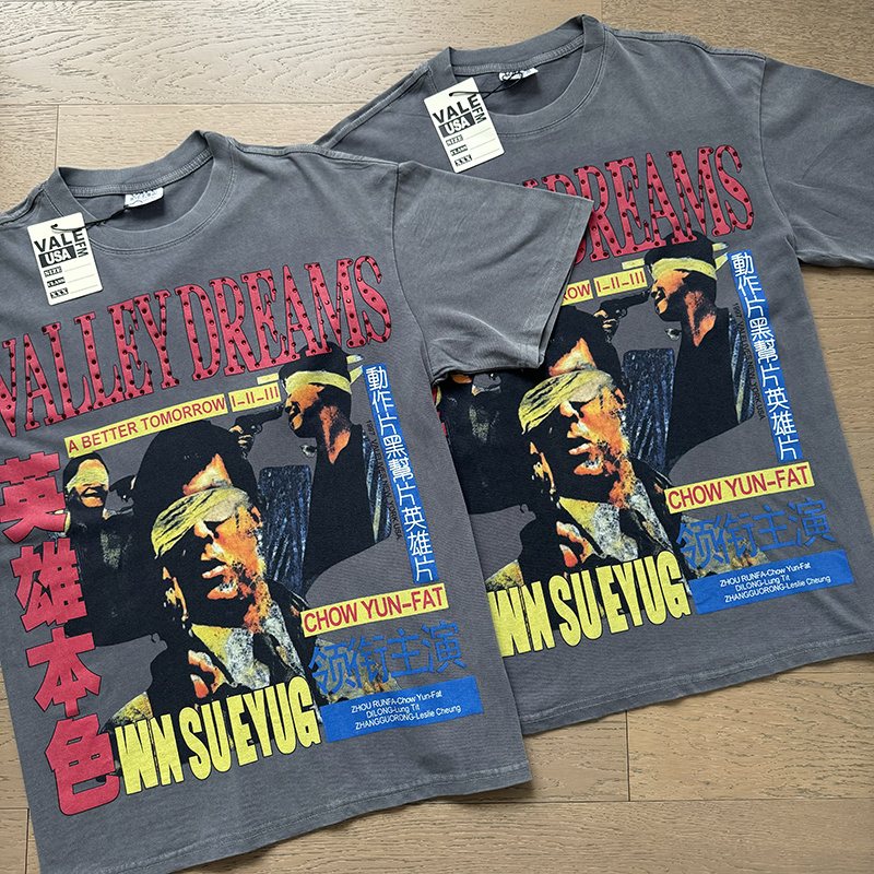 VALE USA Washed Gray Rhinestone Graphic T-Shirt — context