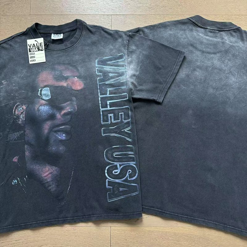VALE USA Washed Black Portrait Graphic T-Shirt — context