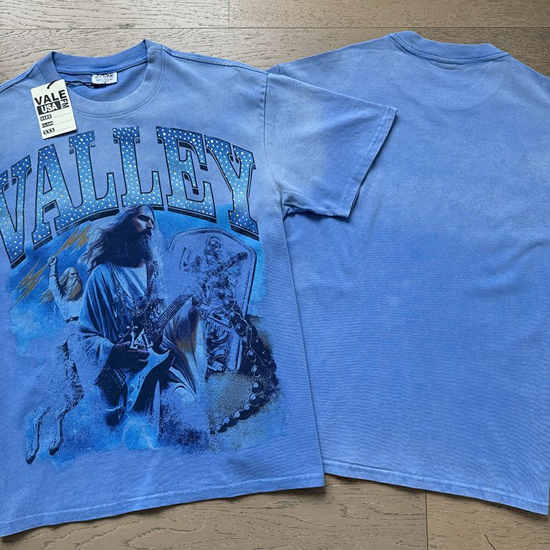 VALE USA Washed Light Blue Rhinestone Graphic T-Shirt — context