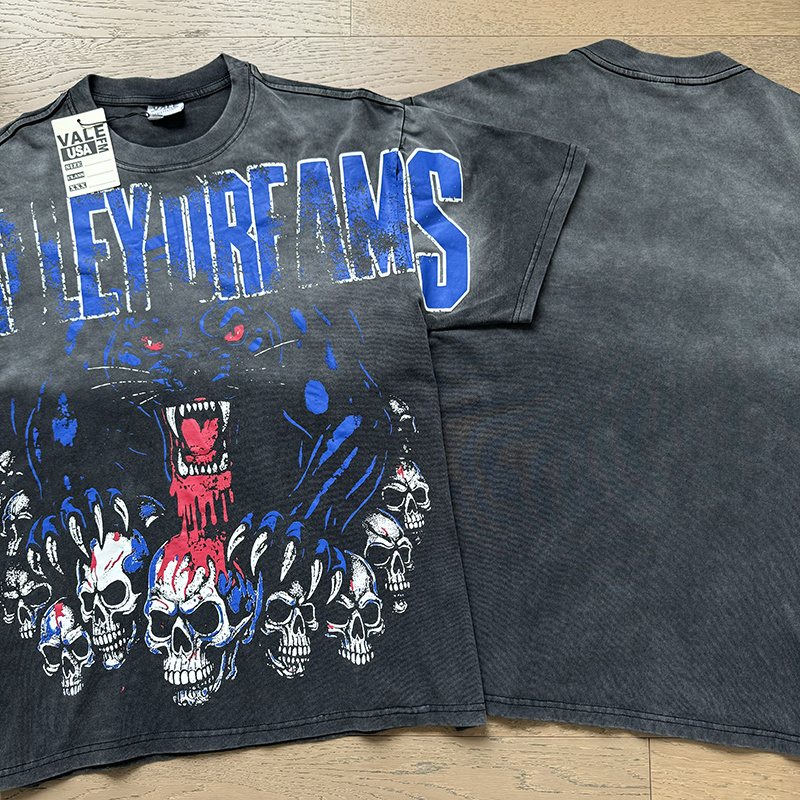 VALE USA Panther & Skull Washed Black Graphic T-Shirt — context