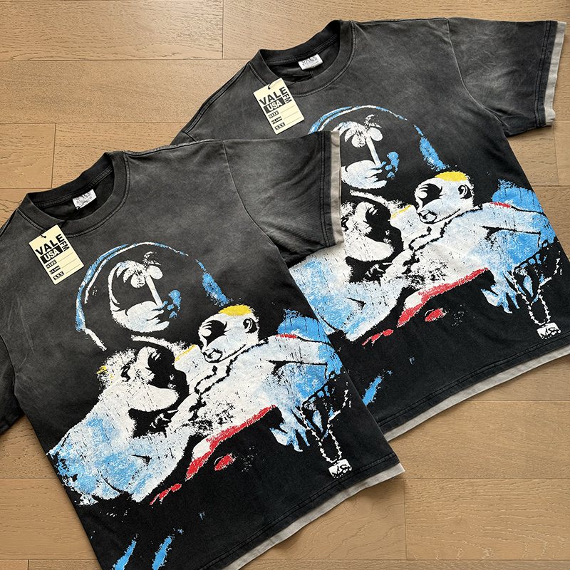 VALE USA Distressed Graphic Washed Short-Sleeve T-Shirt — context