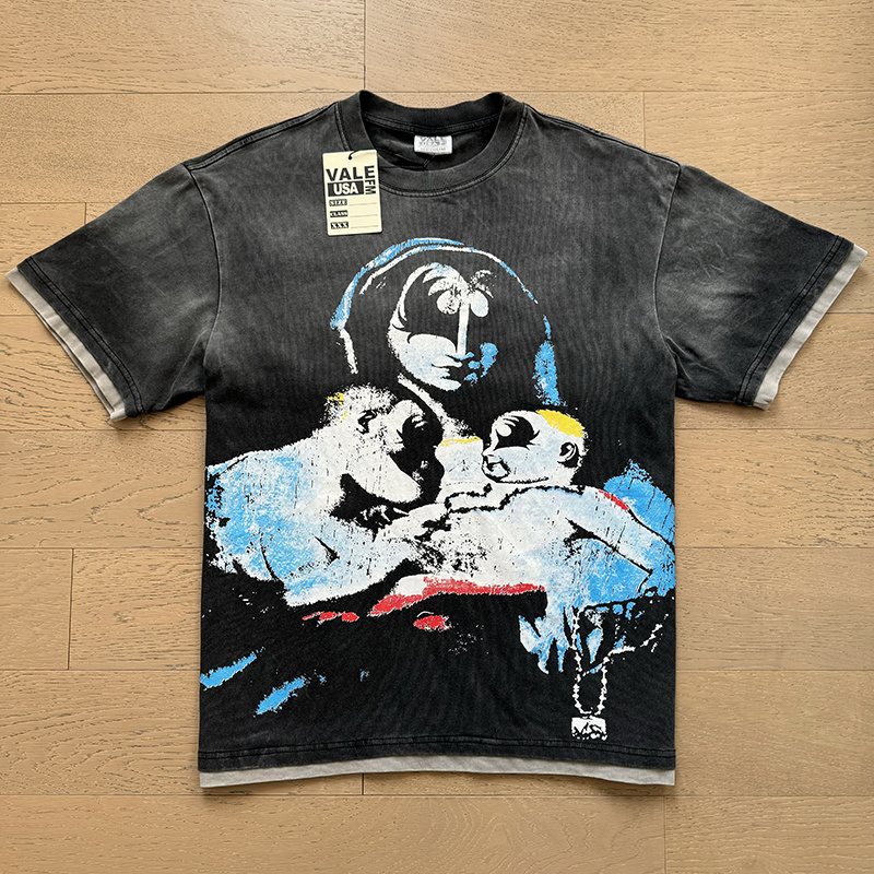 VALE USA Distressed Graphic Washed Short-Sleeve T-Shirt — front