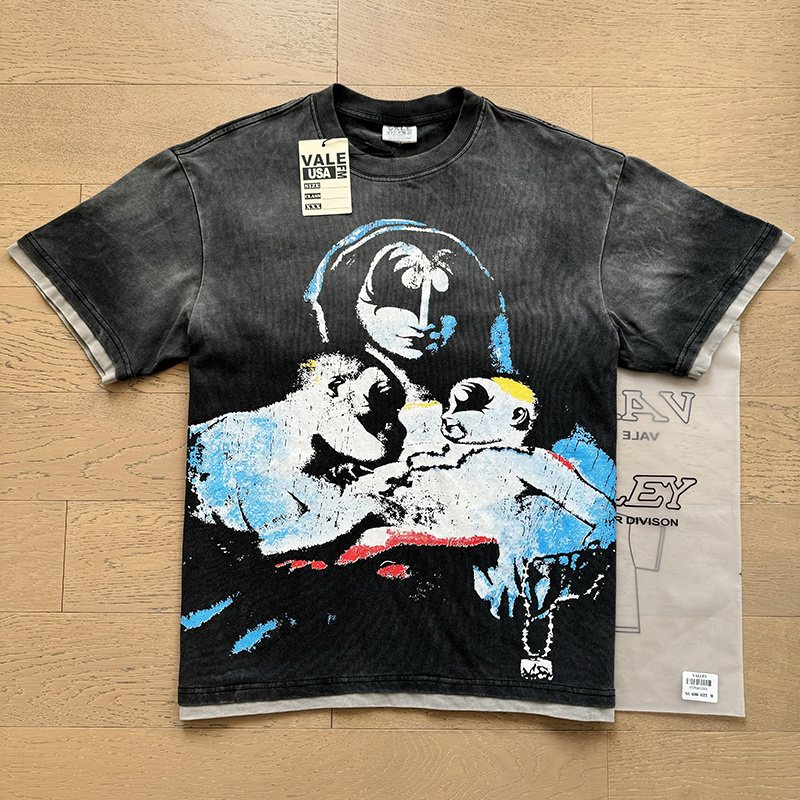 VALE USA Distressed Graphic Washed Short-Sleeve T-Shirt — context