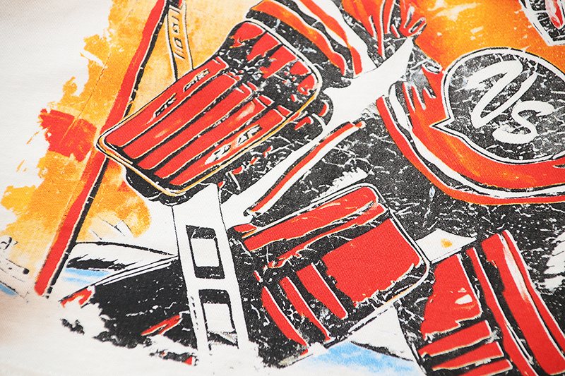 VALE USA Washed Cream Hockey Graphic T-Shirt — detail