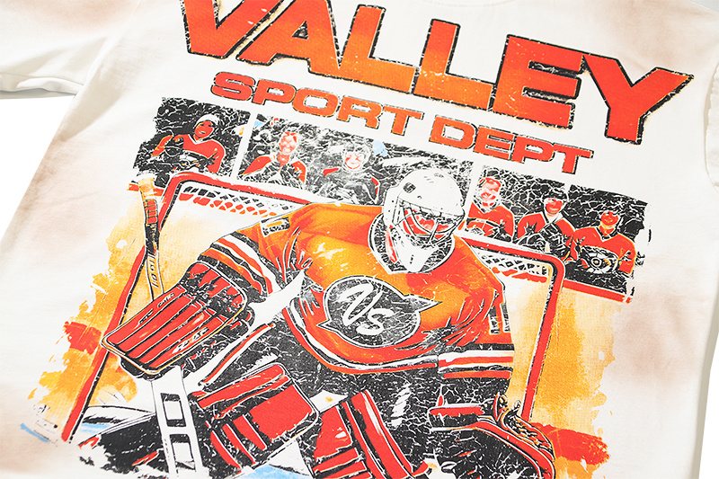 VALE USA Washed Cream Hockey Graphic T-Shirt — detail