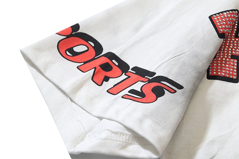 VALE USA Washed White Rhinestone Graphic T-Shirt — detail