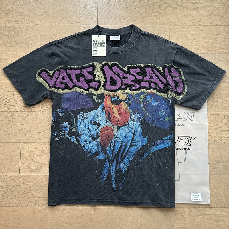 VALE USA Washed Black Rhinestone Graphic T-Shirt — context