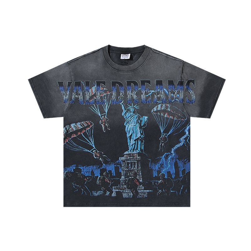 VALE USA Washed Black Graphic T-Shirt — front