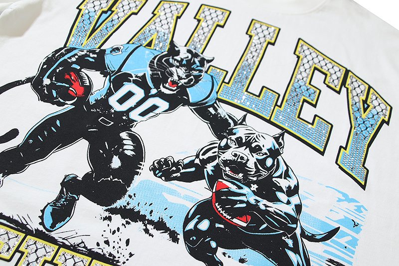 VALE USA Athletic Crest Rhinestone Graphic T-Shirt — detail