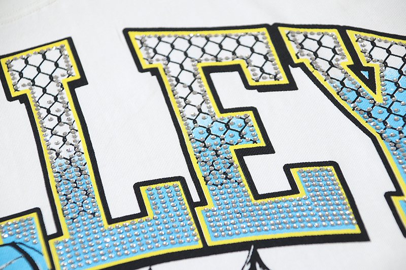 VALE USA Athletic Crest Rhinestone Graphic T-Shirt — detail