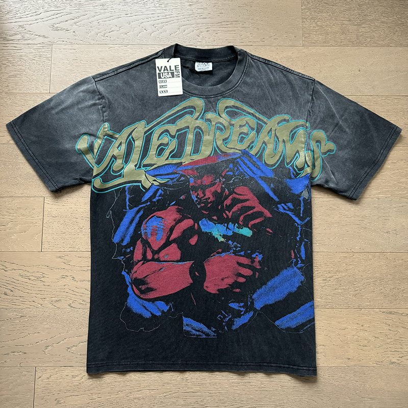 VALE USA Washed Black Front Graphic T-Shirt — front