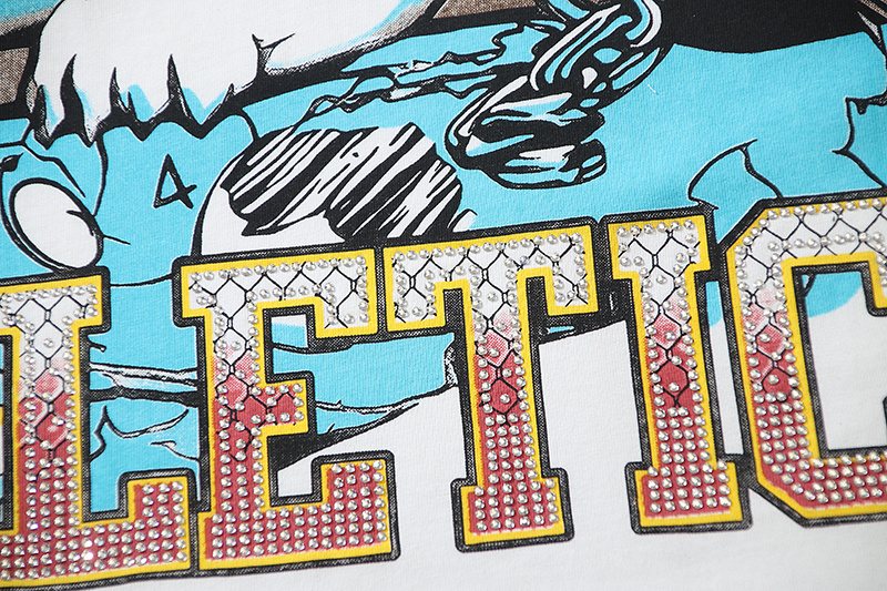 VALE USA Athletic Rhinestone Graphic T-Shirt — detail