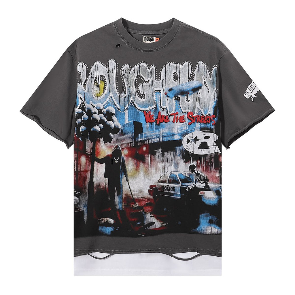 Rough Play Dark Gray Skull City Graphic T-Shirt — hero