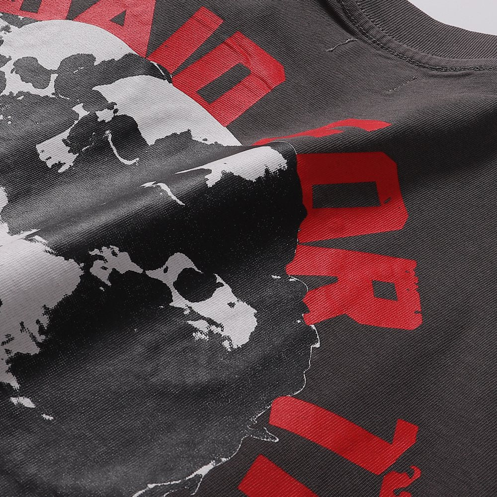 Rough Play Dark Gray Skull City Graphic T-Shirt — detail