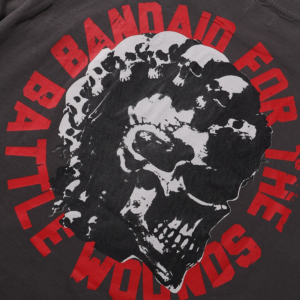 Rough Play Dark Gray Skull City Graphic T-Shirt — detail