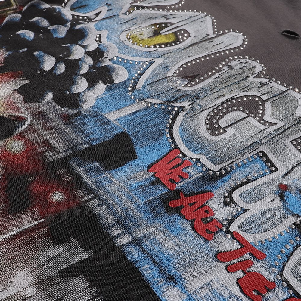 Rough Play Dark Gray Skull City Graphic T-Shirt — detail