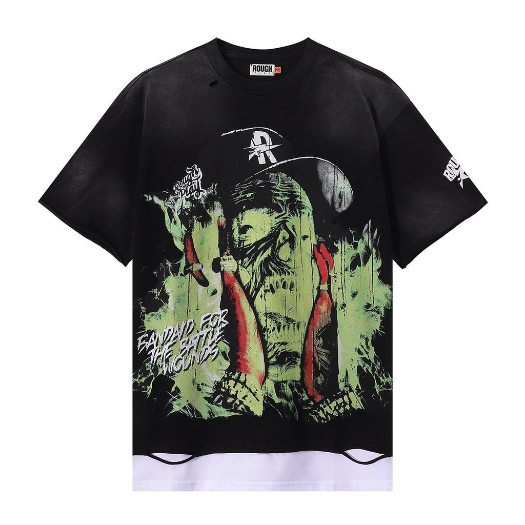 Rough Play Skeleton Graphic Distressed T-Shirt — hero