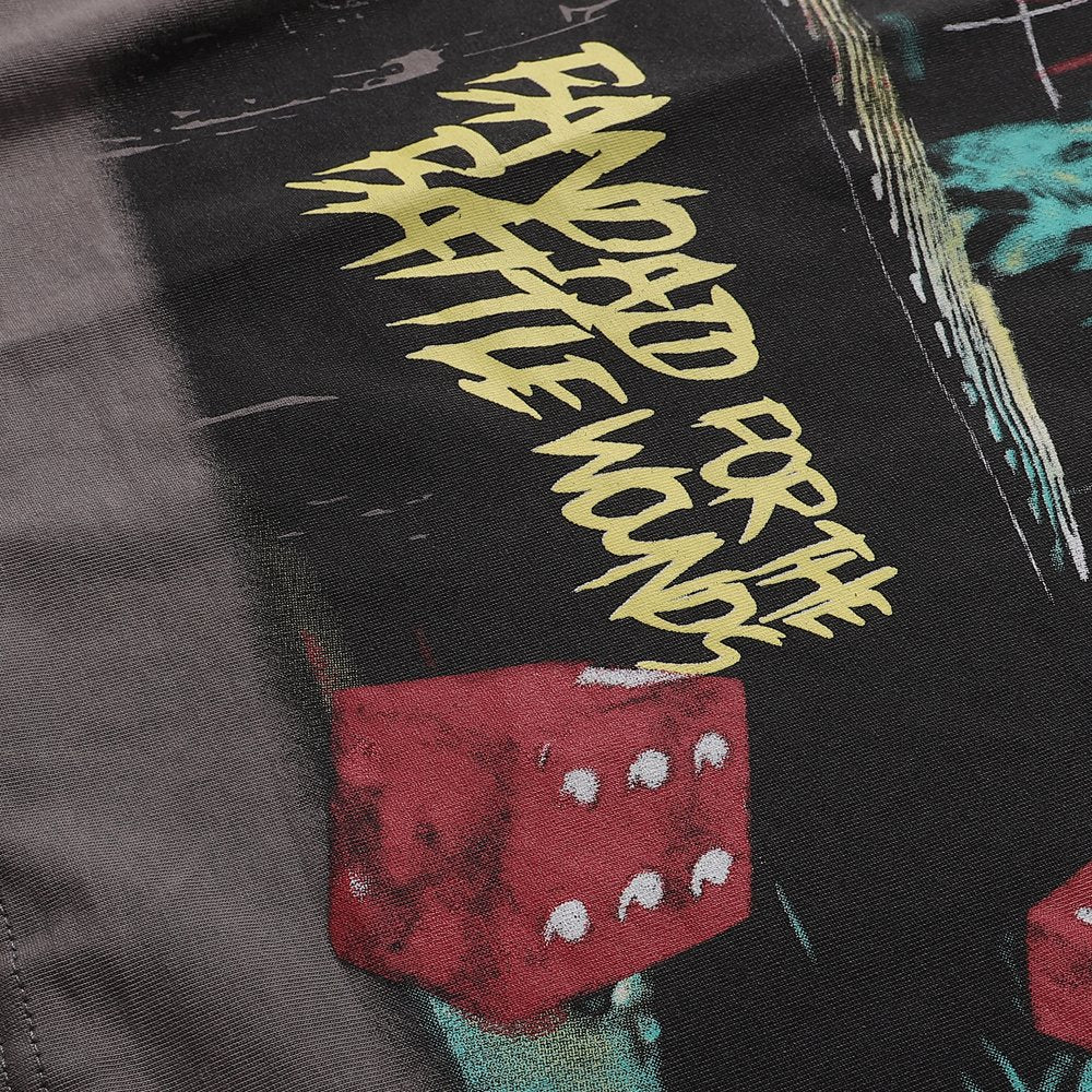 Rough Play Green Mask Dice Rhinestone Graphic T-Shirt — detail