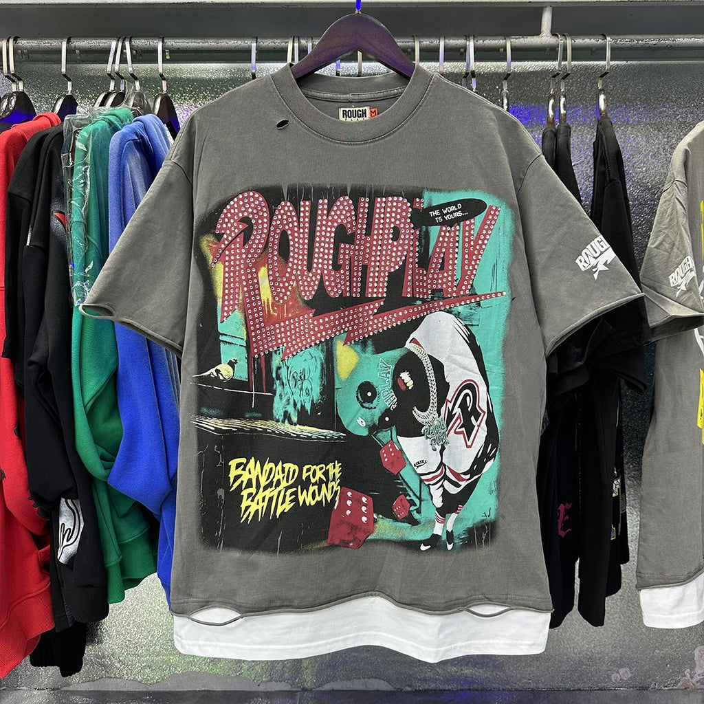 Rough Play Green Mask Dice Rhinestone Graphic T-Shirt — context