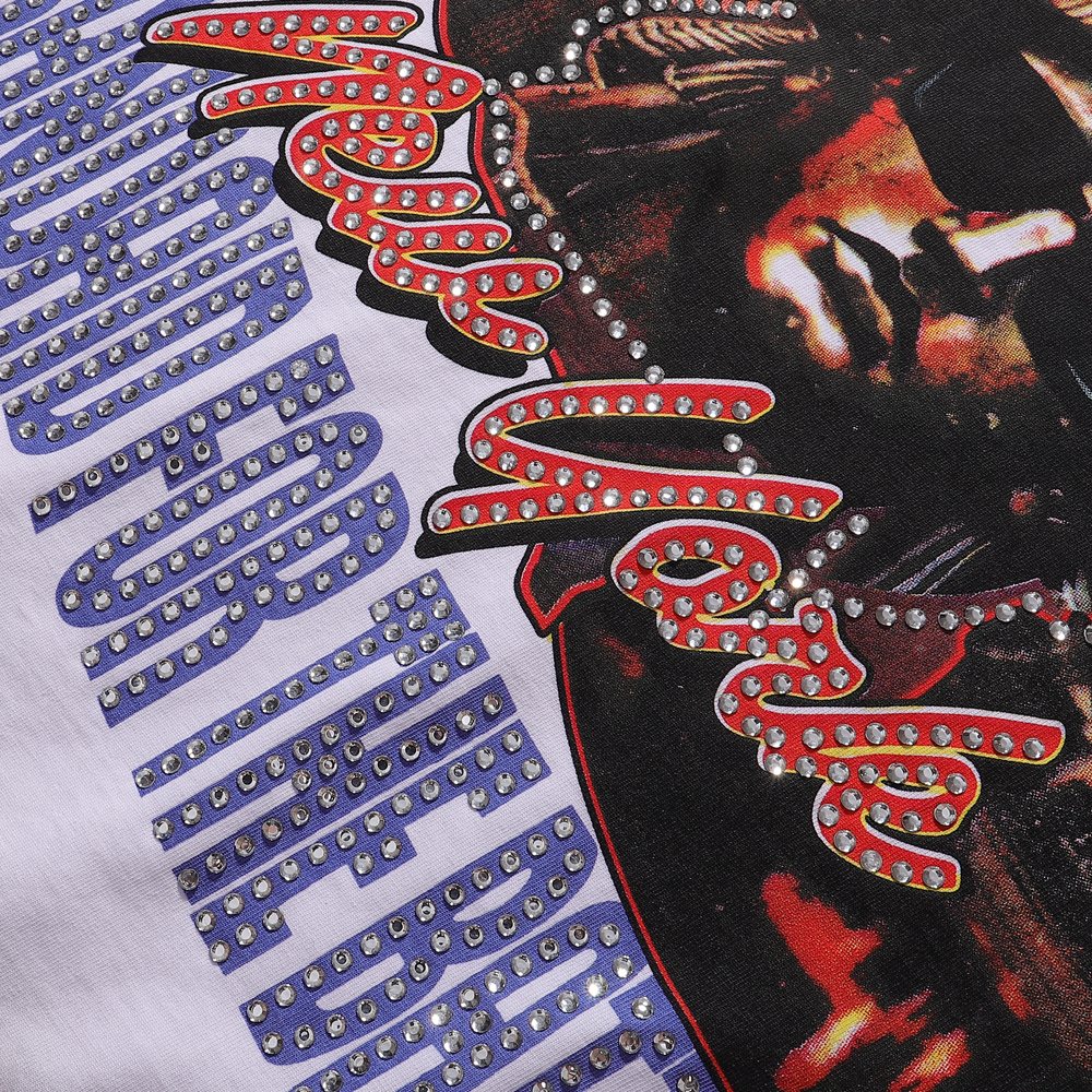 Rough Play Statue of Liberty Rhinestone Graphic T-Shirt — detail