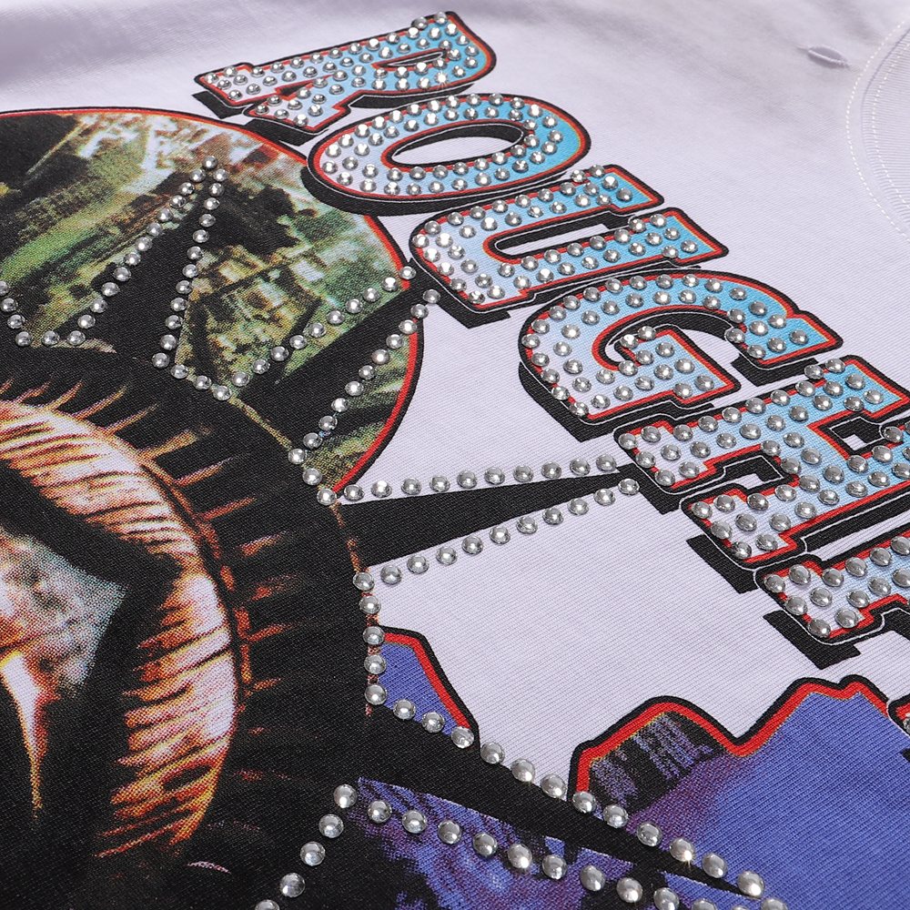 Rough Play Statue of Liberty Rhinestone Graphic T-Shirt — detail