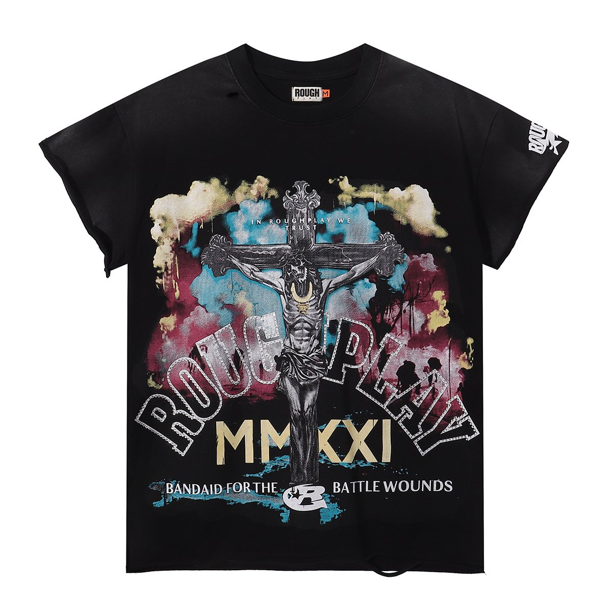 Rough Play Skeleton Cross Rhinestone Sleeveless T-Shirt — hero
