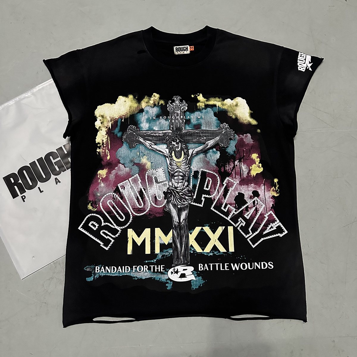 Rough Play Skeleton Cross Rhinestone Sleeveless T-Shirt — context
