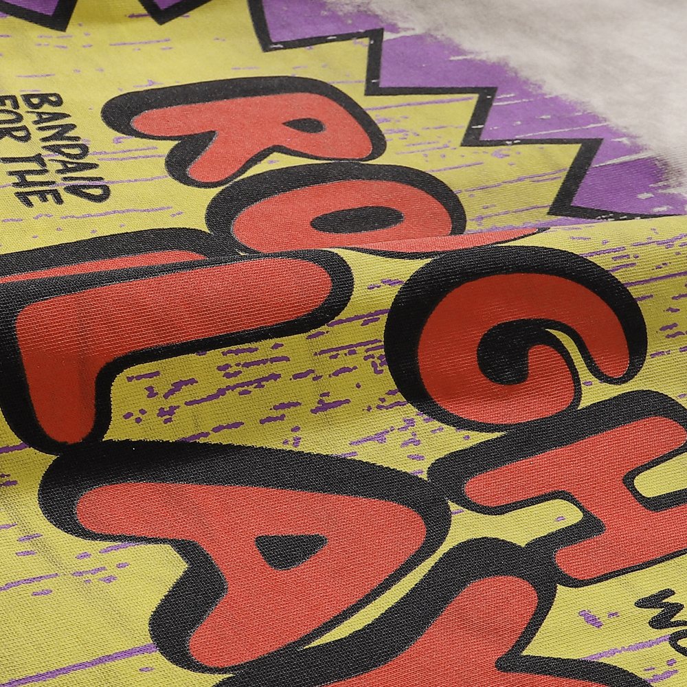 Rough Play Rhinestone Cartoon Graphic Distressed T-Shirt — detail