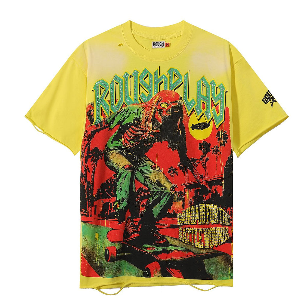 Rough Play Skate Skeleton Yellow Graphic T-Shirt — hero
