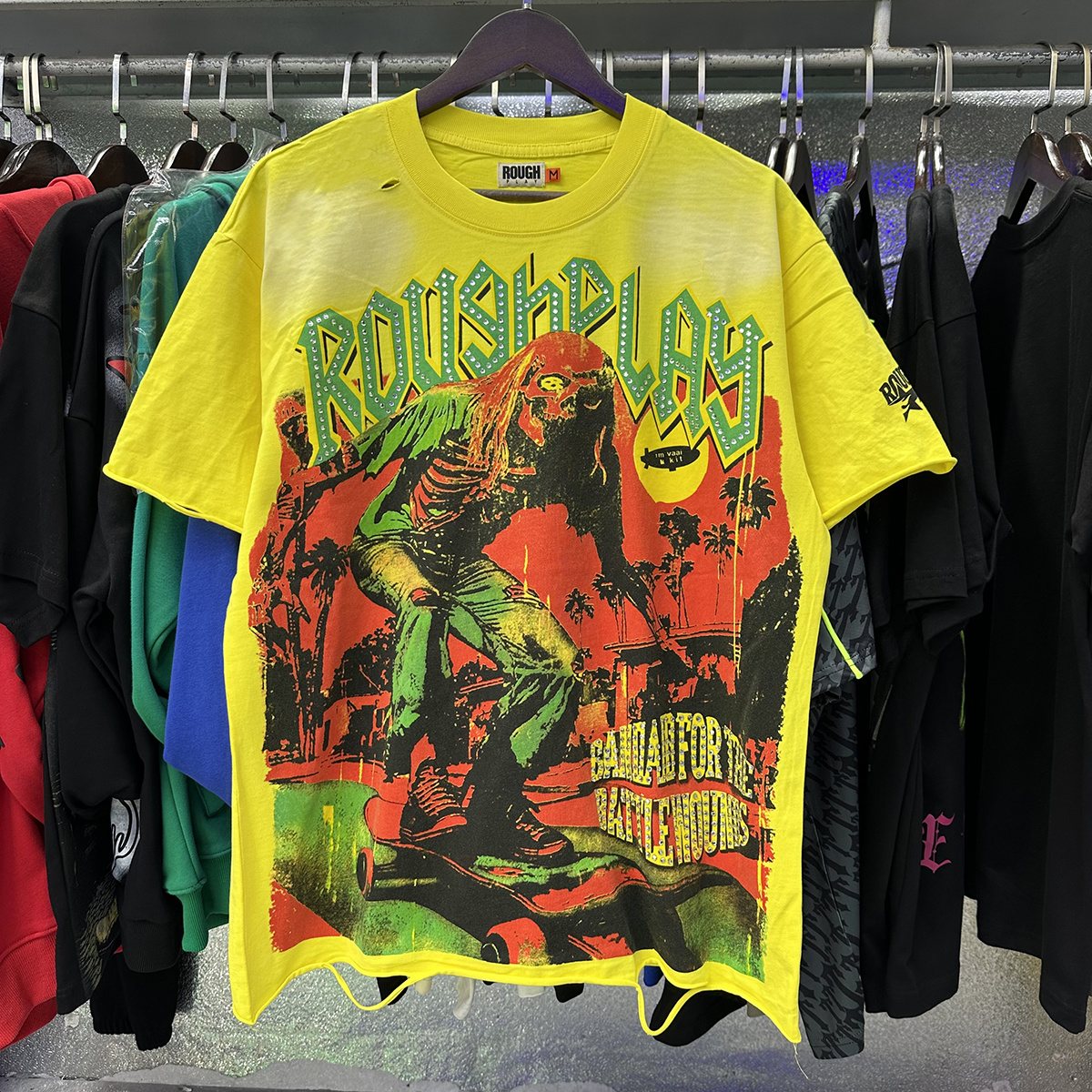 Rough Play Skate Skeleton Yellow Graphic T-Shirt — context