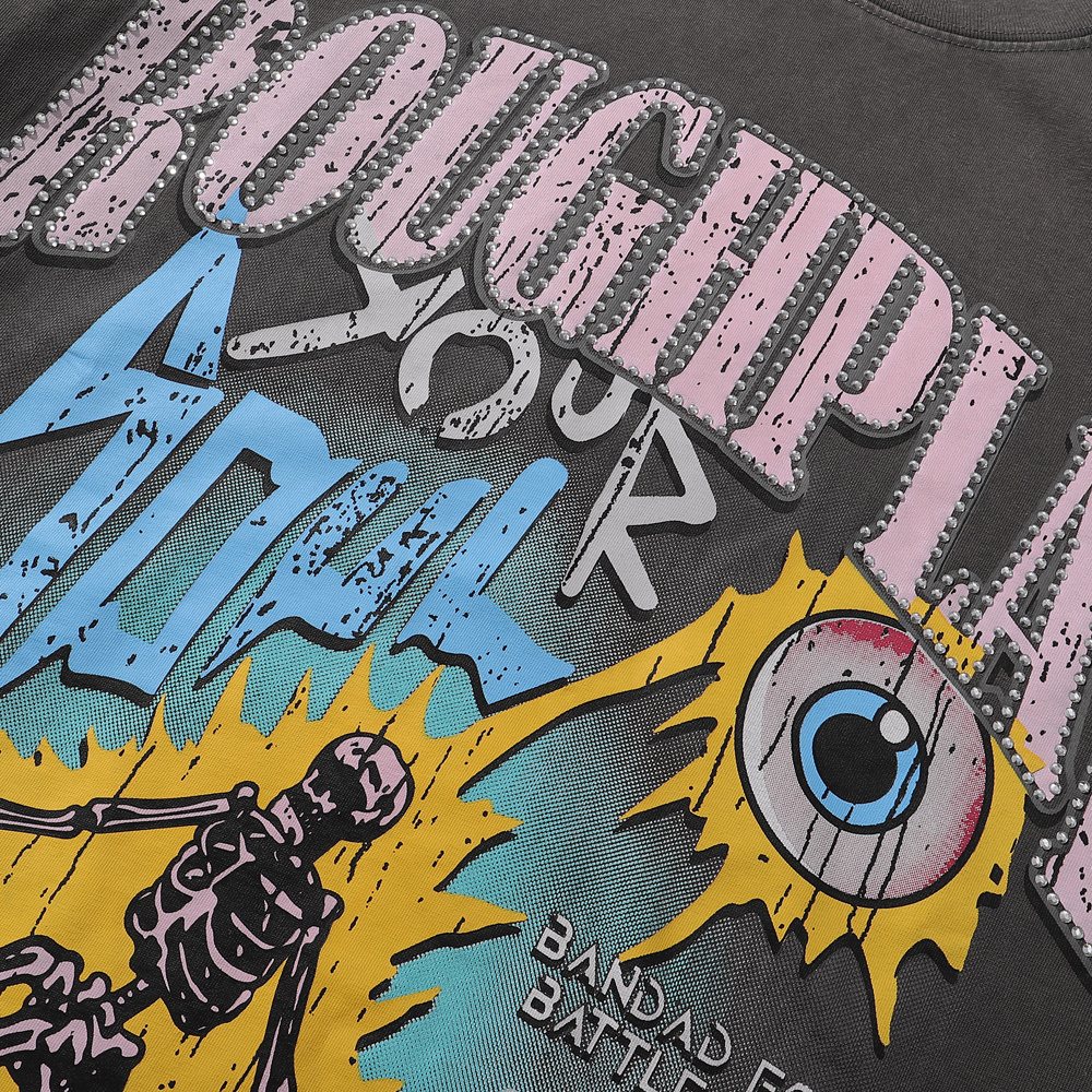 Rough Play Colorful Tour Skeleton Graphic T-Shirt — detail