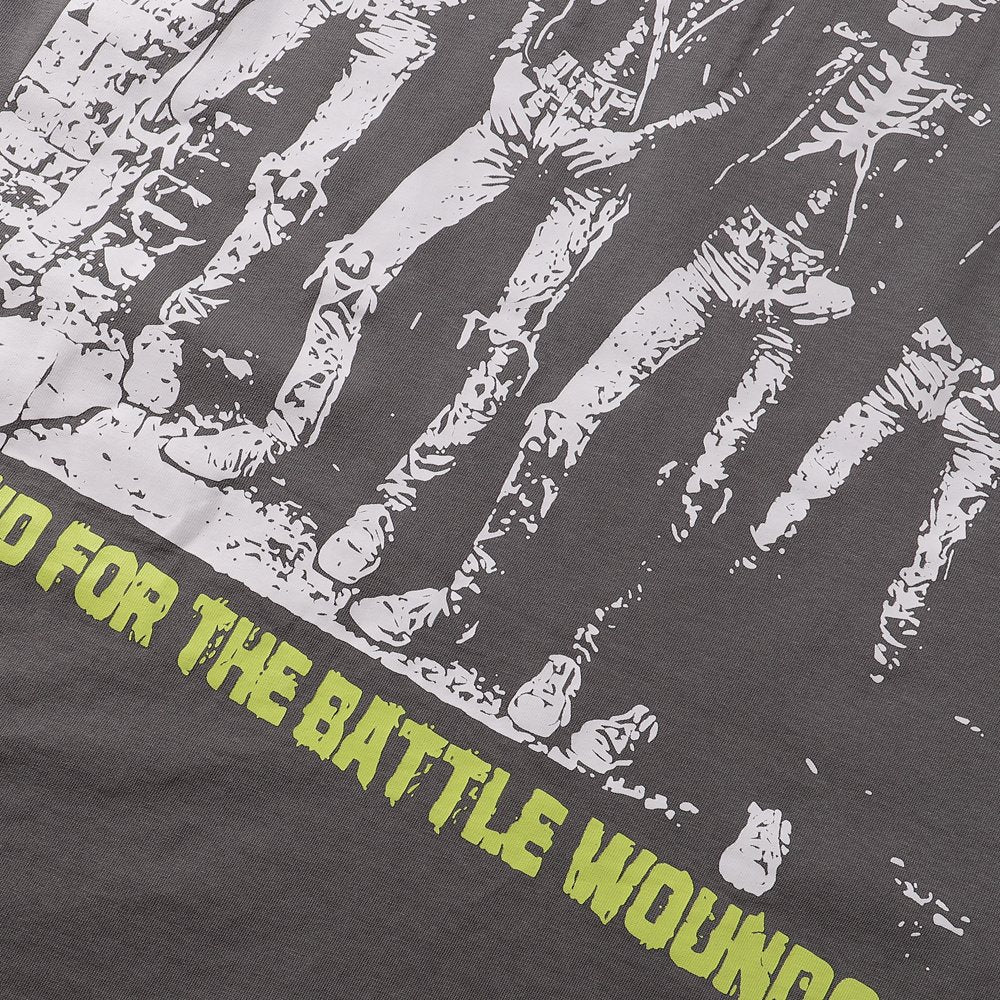 Rough Play Skeleton Rhinestone Distressed T-Shirt — detail