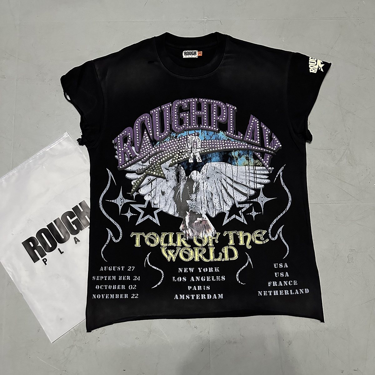 Rough Play World Tour Rhinestone Washed Sleeveless T-Shirt — context