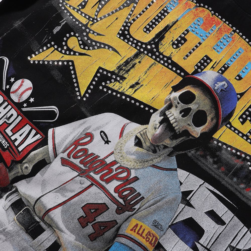 Rough Play Skeleton Baseball Graphic T-Shirt — detail