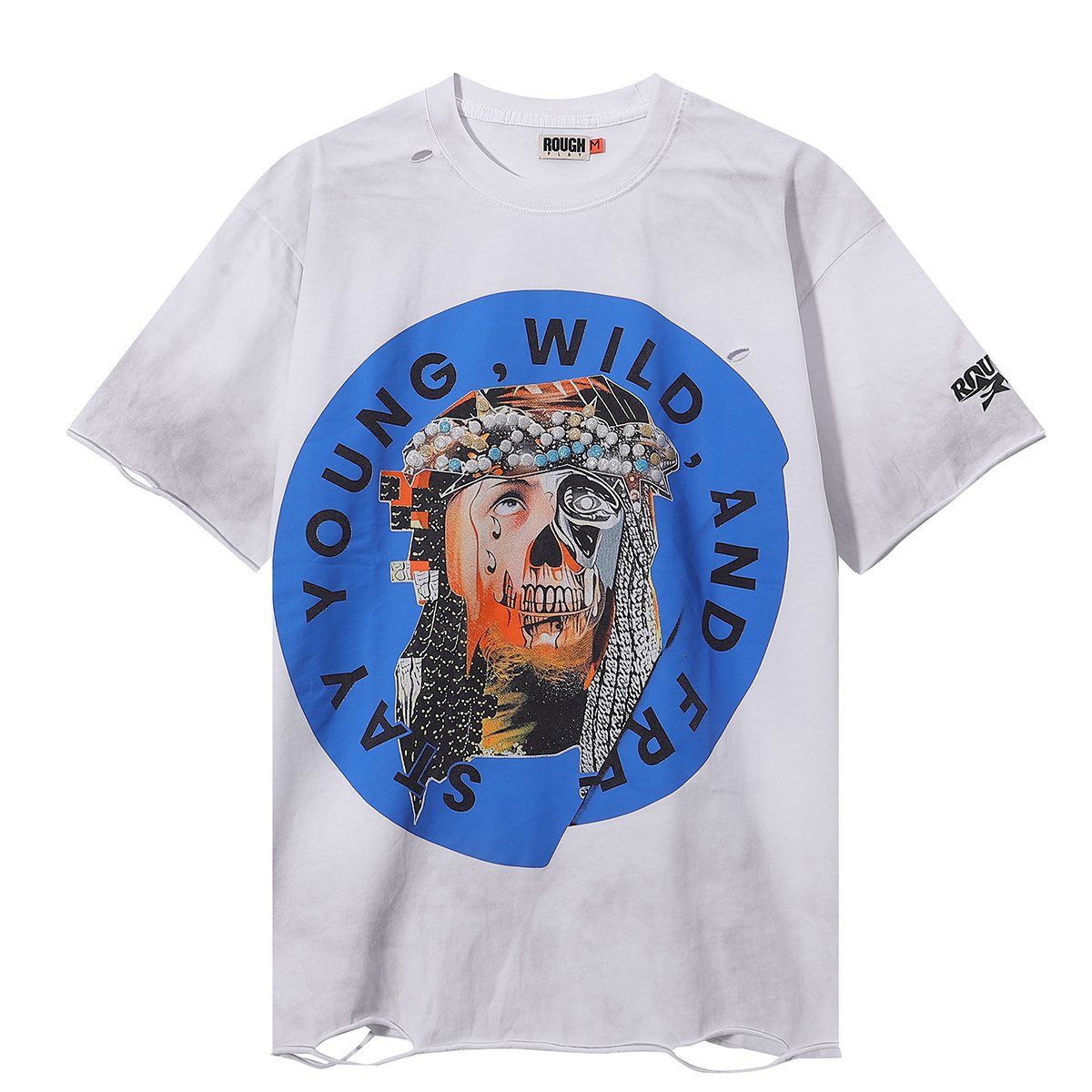 Rough Play Jesus Graphic Distressed Washed T-Shirt — front