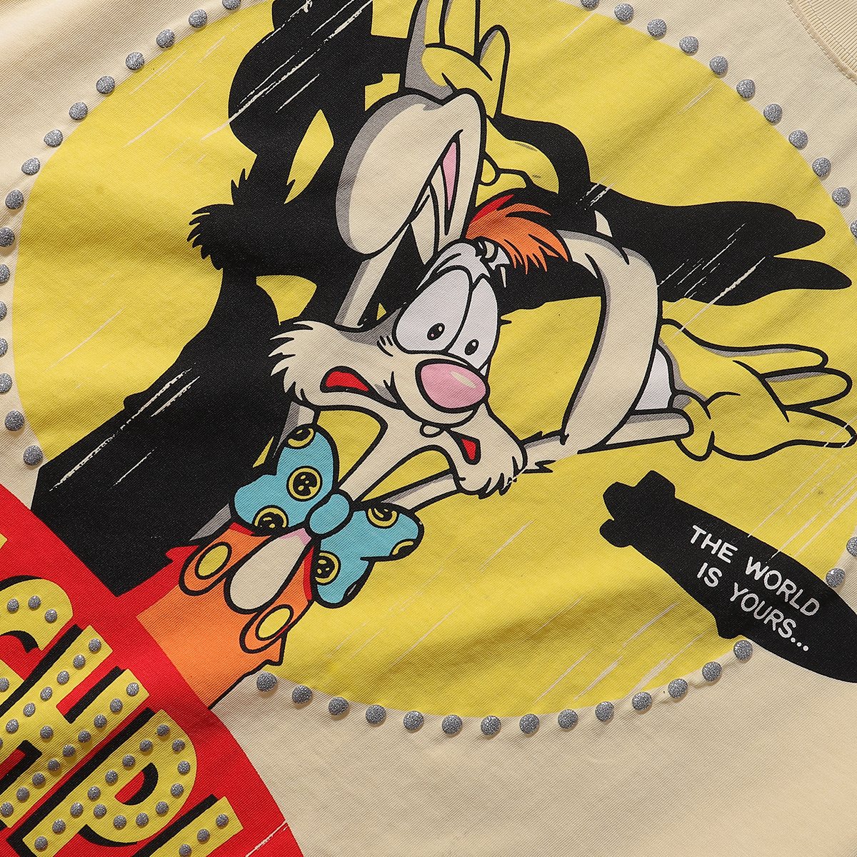 Rough Play Rabbit Graphic Distressed T-Shirt — detail