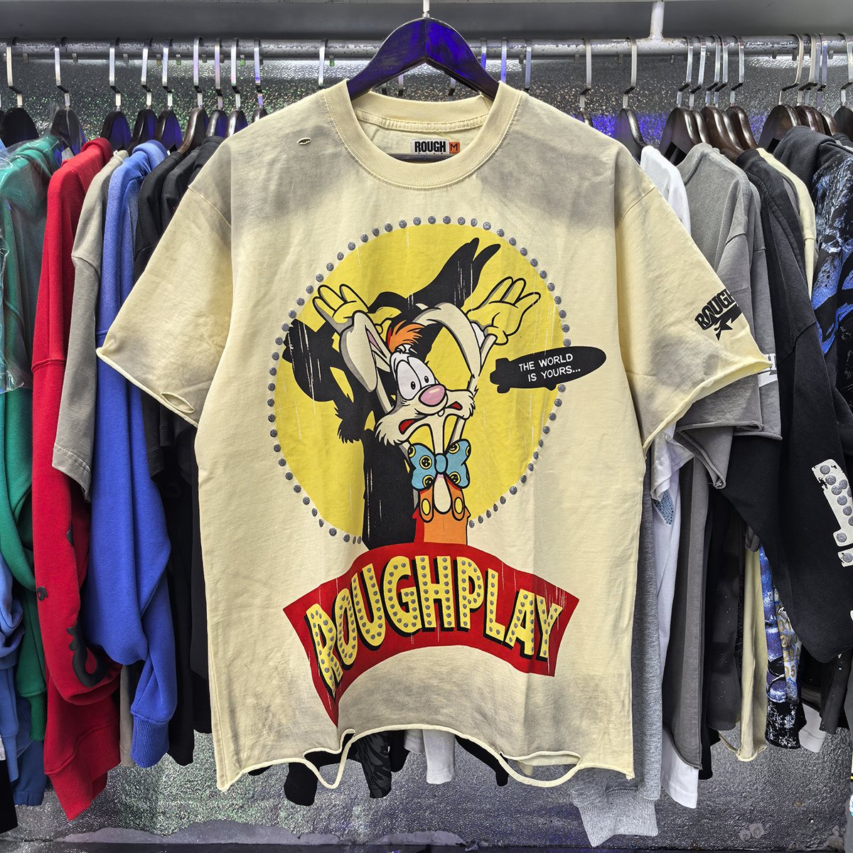 Rough Play Rabbit Graphic Distressed T-Shirt — context