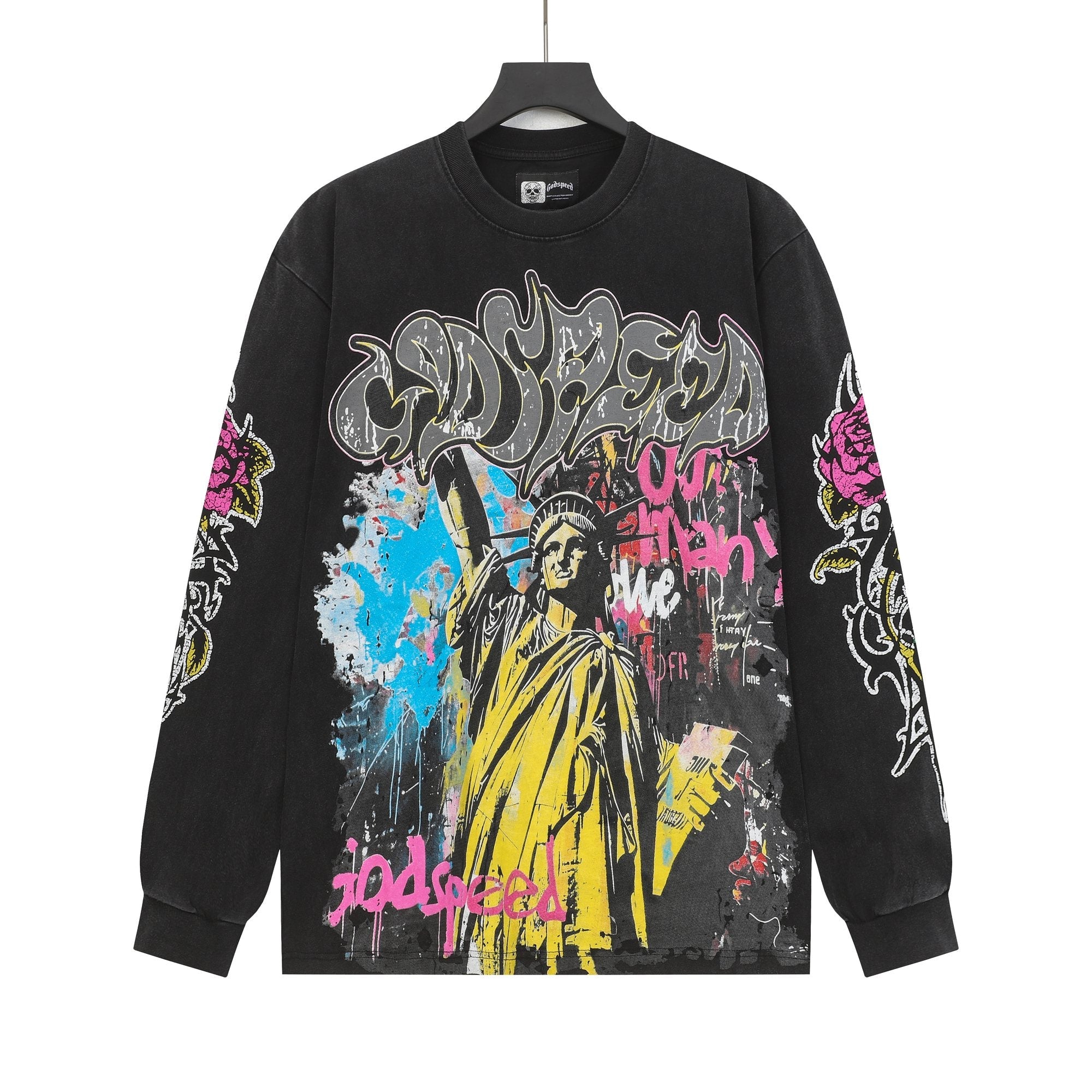 Godspeed Washed Black Graphic Long-Sleeve T-Shirt — hero