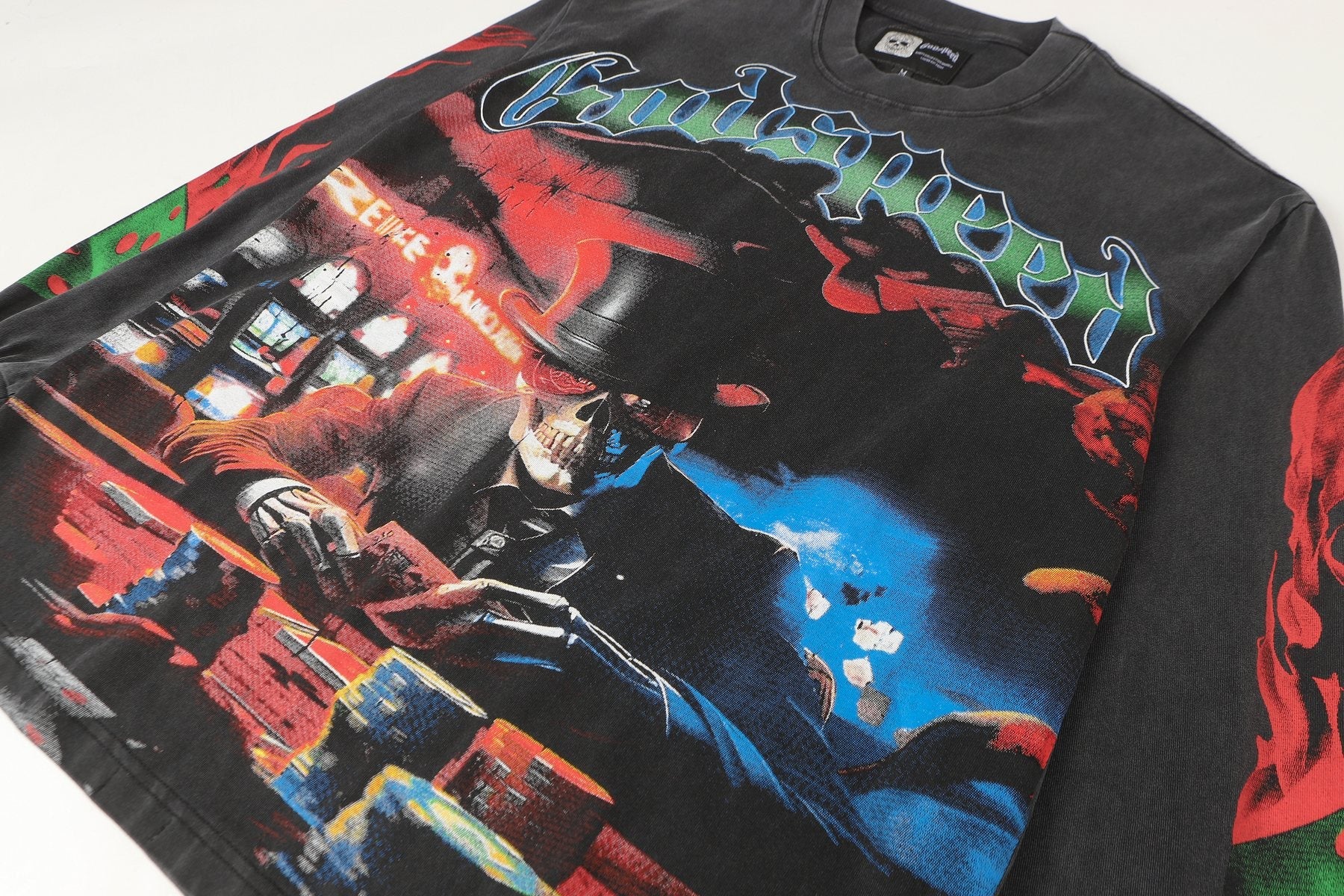 Godspeed Washed Black Casino Skull Long-Sleeve T-Shirt — front