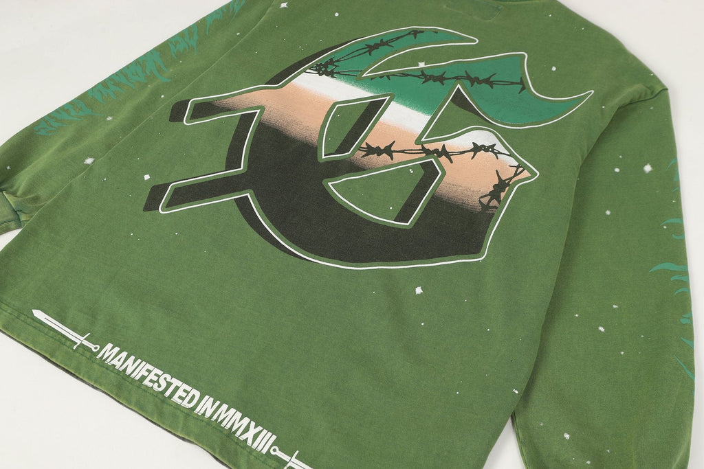 Godspeed Washed Olive Aircraft Graphic Long-Sleeve T-Shirt — detail