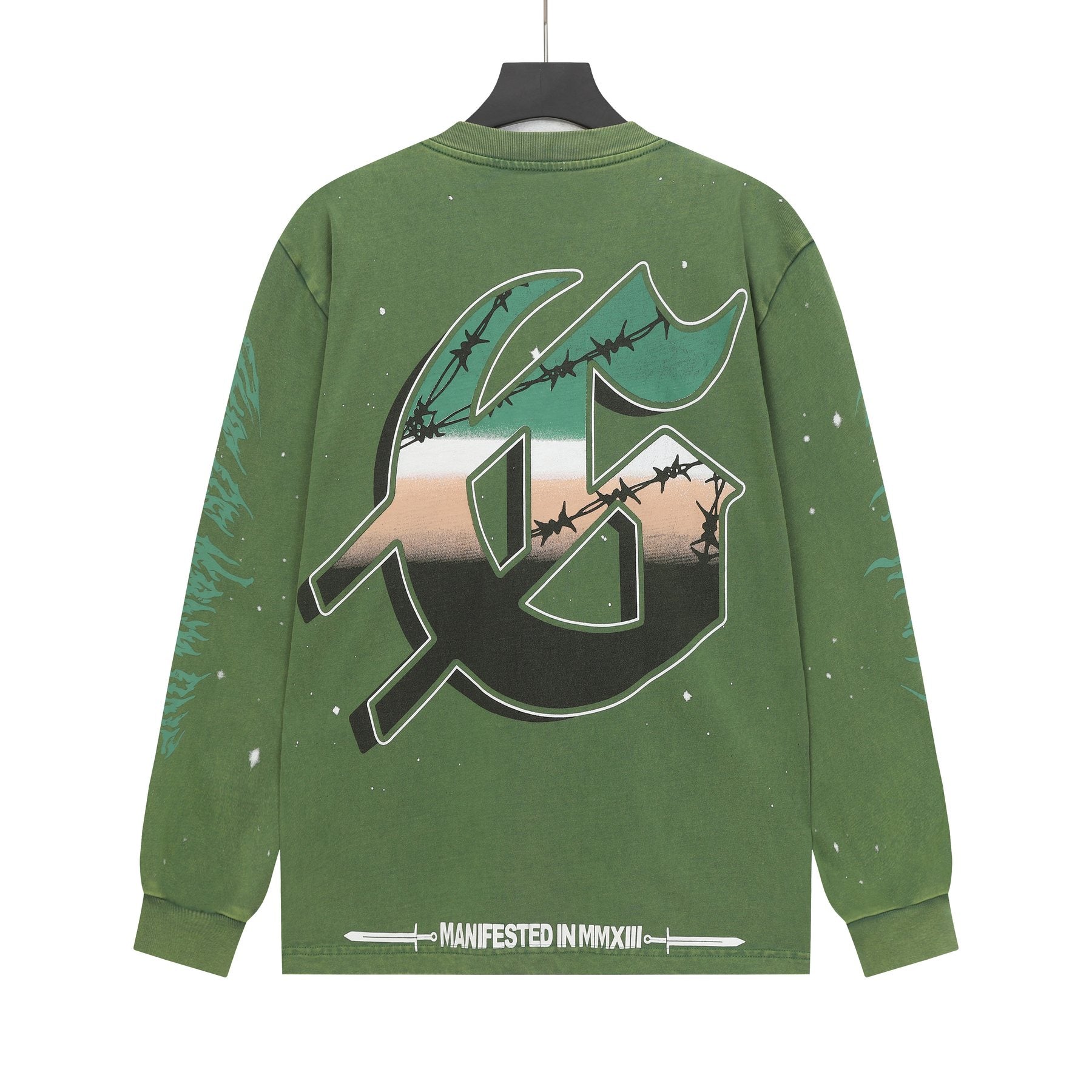 Godspeed Washed Olive Aircraft Graphic Long-Sleeve T-Shirt — back